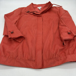 Chicos Orange Textured Full Zip Lightweight Jacket size large